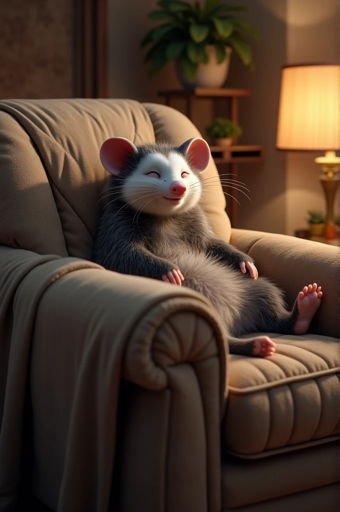 Opossum in massage chair