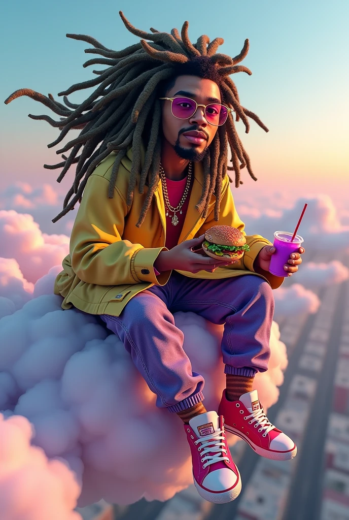 Cartoon character of a brown man,sem beard,Eyes red, tattooed arm, Lacoste cap with sunglasses, gold lenses and Gucci shirt,watch with studded stones,gold chain with jesus christ pendant, smoking a cigarette, in the background a marijuana plantation an animated character, stylized character, animation style rendering, 3d stylized, Arnold Maya rendering, Stylized 3D rendering, toon render screenshot, 3d character, 3d character, Stylized 3D rendering, 3D character rendering, cartoon character, Personagem de close up, character posing, (Pixar-style) (master part:1.2) (bokeh) (best qualityer) (skin detailed) (detailed texture) (8k) (Argilla) (cinematic lighting) (sharp focus,Sit down and lift your upper body