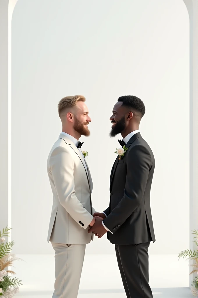 two men getting married, A white man, a Black man, white background