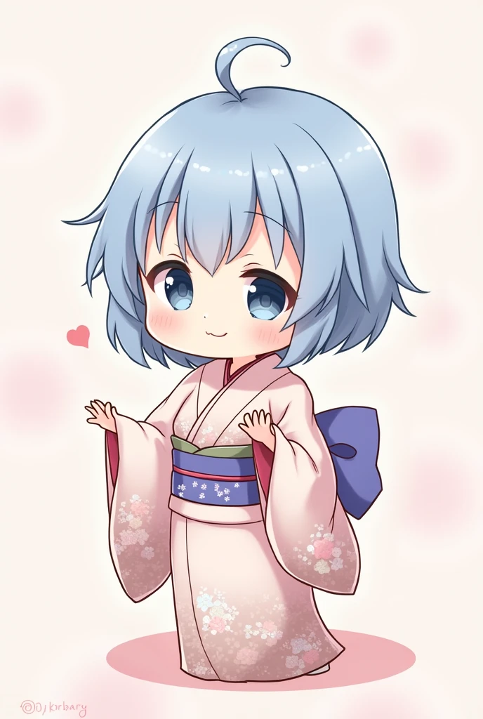 cute、kimono、Chibi Character、anime、Light blue hair