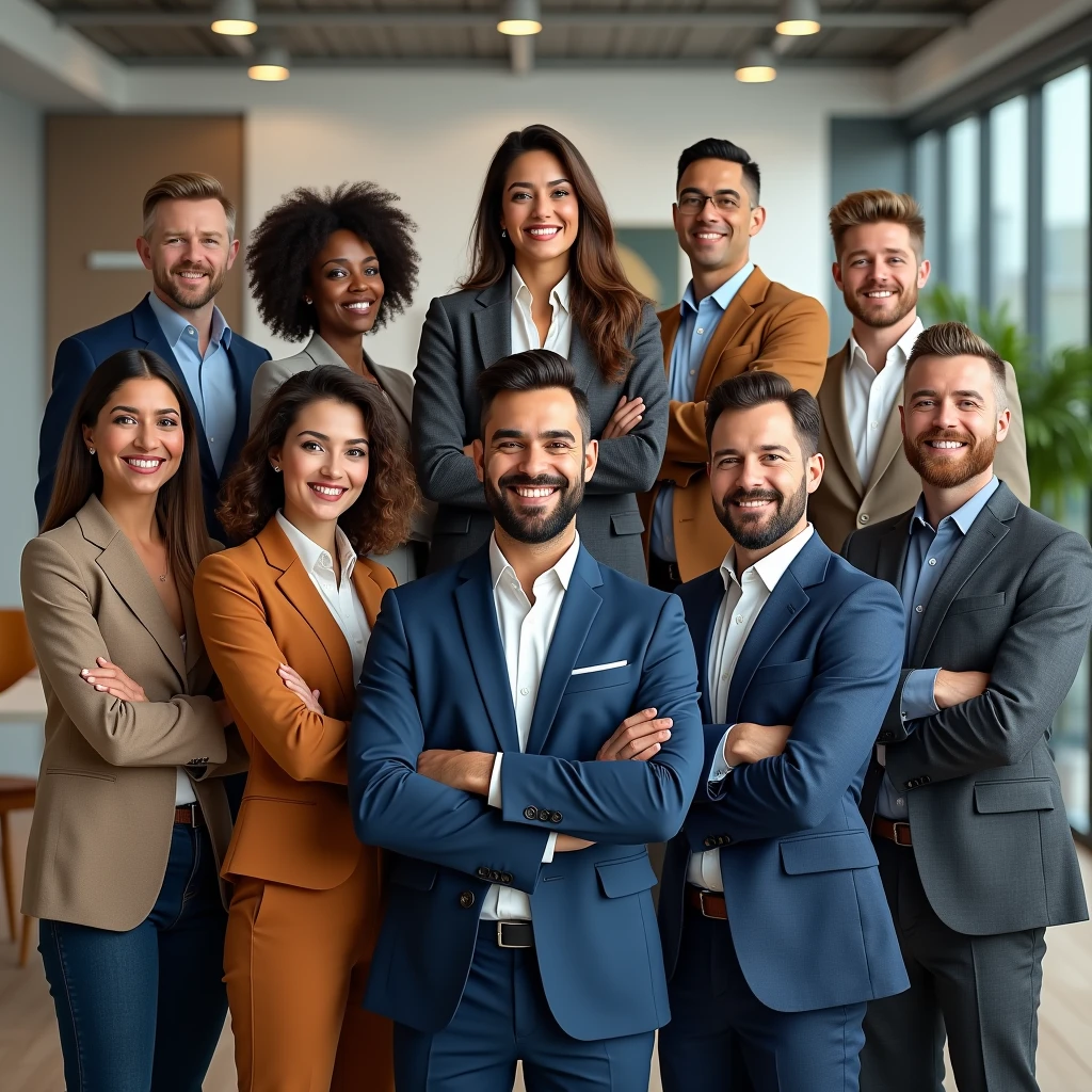 collage of successful entrepreneurs, diverse group, confident poses, office background 8K