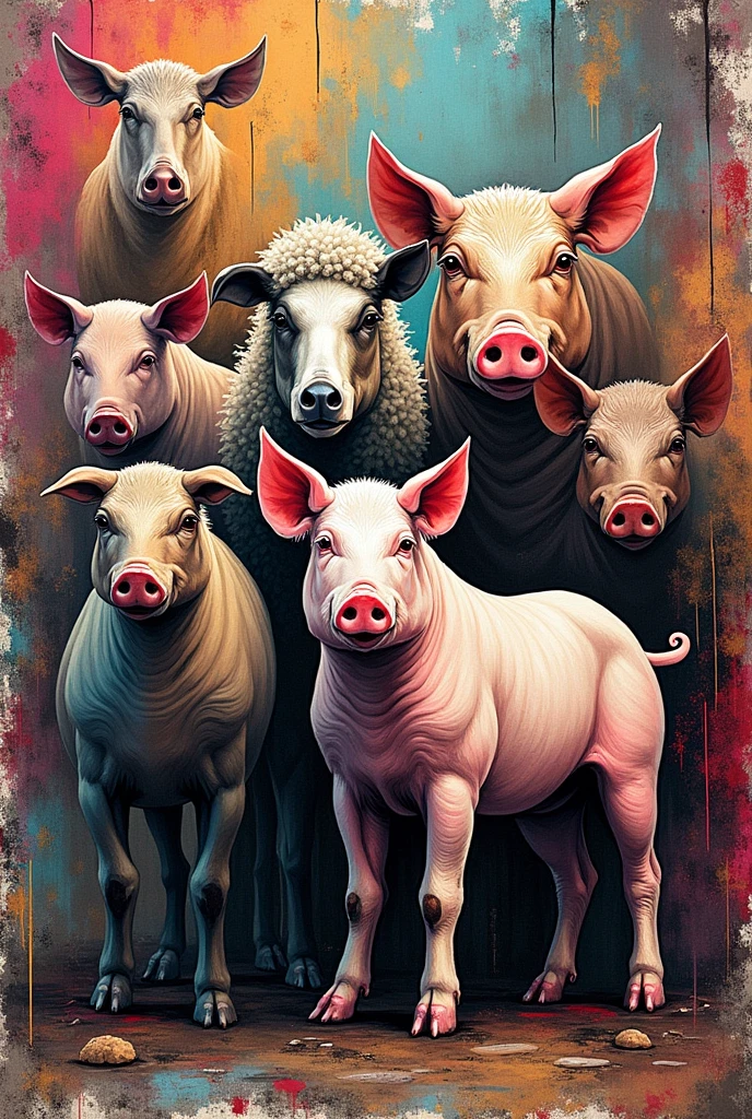generates images of a throw-up type graffiti of the "Animal Farm"