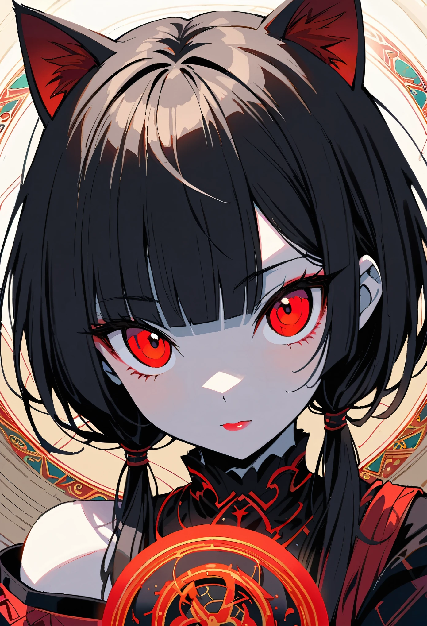 Masterpiece, Best quality, gif,1 porcelain ceramic girl, Solo, Natural skin texture, Realistic black eyes and facial details :5),(Dark :1. 4), Deep shadows, Extremely detailed beauty, Detailed eyes and face, sharp black eyes, Red lipstick, No black eyeliner, Detailed Gothic costumes, pony tails, Black hair, nikon d850 film, Surreal, Authentic textures, Dramatic, lighting, illusory engine, (facial clarity :1). 5), (Transparent clothes :1); 1) Gothic style, Black lace, tattoo. Japanese girl with more or less long black hair with bangs and red highlights, e sexy, Lady,Red hair,dress,beautiful,anime,tattoo, face portrait, close up, big beautiful detailed eyes, ulzzang, art nouveau, candy, sweets, tattoo background pattern, tapestry, backlit, neon palette, geisha, 3 dimensional against a traditional japanese tapestry, ,((long hair slightly wavy slightly past the shoulders, black bangs, small black pigtails on the sides, cute cat ears, beautiful thin red eyes,)),Gafe,Muslos carnosos,Estilo de publicidad del cartel.,Ultracortos,Simetall,C cup,happy expression, jinxlol. (Masterpiece, Best quality, Ultra-detailed, Best shadow), (Detailed background,Dark fantasy), (Beautiful detailed face), High contrast, (Best illumination, An extremely delicate and beautiful), ((Cinematic light)), Colorful, Hyper-detailing, Dramaticlight, Intricate details, (1 girl, Solo,Black hair, sharpy face,Low Twin Tails,Red eyes, hair between eye,Dynamic Angle), blood spatter, swirling black light around character, Depth of field,Black light particles,(Broken glass),Magical Circle, 1girl, solo, monochrome, greyscale, bob cut, short hair, portrait, turtleneck, closed mouth, bangs, looking at viewer, blunt bangs, sketch, graphite \(medium\), lips, hatching \(texture\), red lips