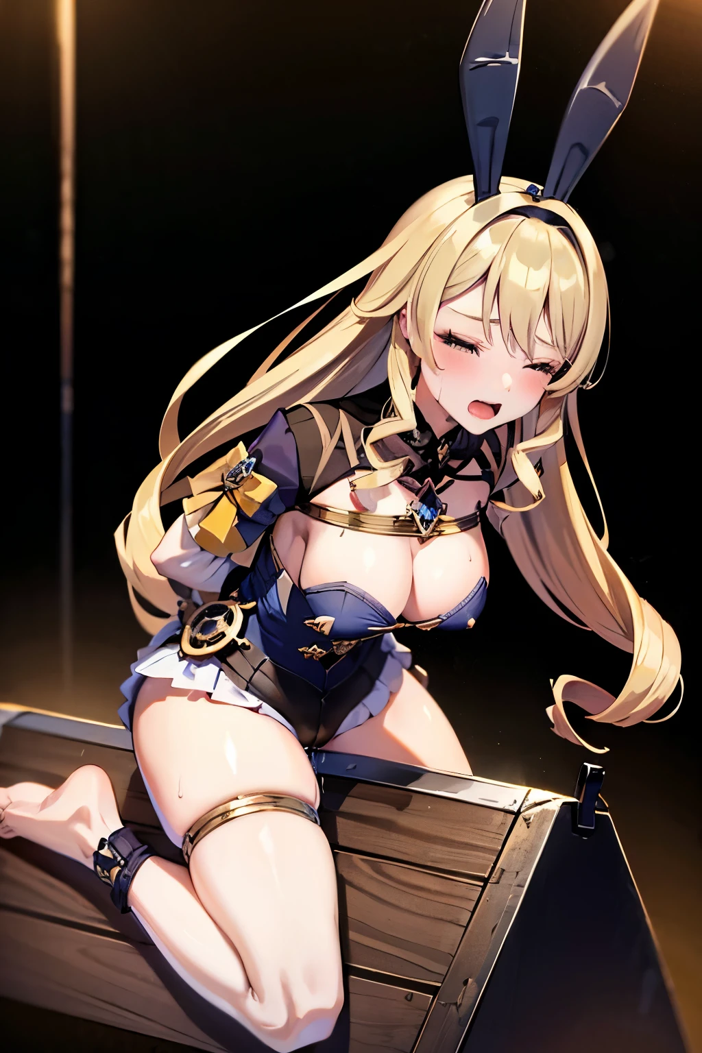 nsfw ,NUDE ,naked ,tied up her arms ,eyes closed ,breast milk ,Put her hands behind her back ,very large breast ,best quality foot:1.5 ,((high quality toe:1.5)) ,(a girl on a wooden horse:1.2) ,in a prison ,in a dungeon ,pussy juice:1.5 ,crying face ,scream, tears, raise both hands ,hyper realistic ,intricate details ,photorealistic ,cinematic lighting ,dramatic composition ,muted colors ,chiaroscuro lighting, moody atmosphere, fine art painting ,detailed face ,highly detailed, masterpiece:1.4, best quality:1.5, 8k:1.4 ,4K ,2k, Suggestive liquid, rubbing the crotch