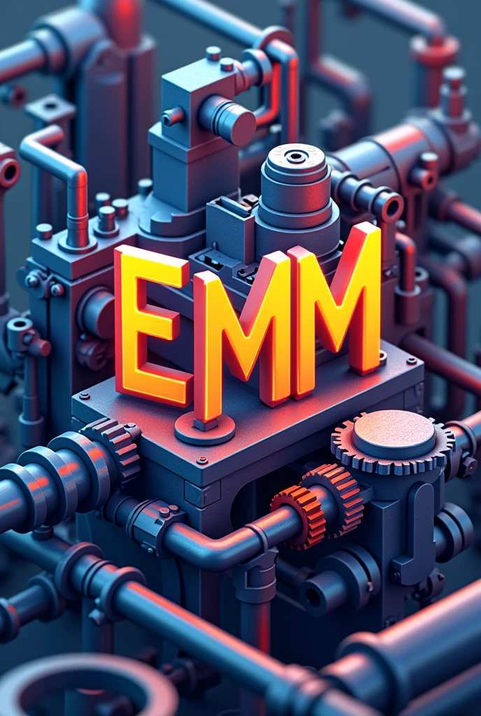 Create an industrial mechanical engineering themed isotype with the initials EMM in vivid colors