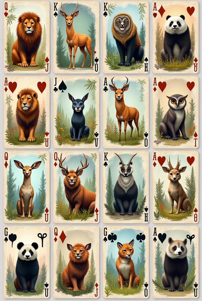 poker cards with the image of animals