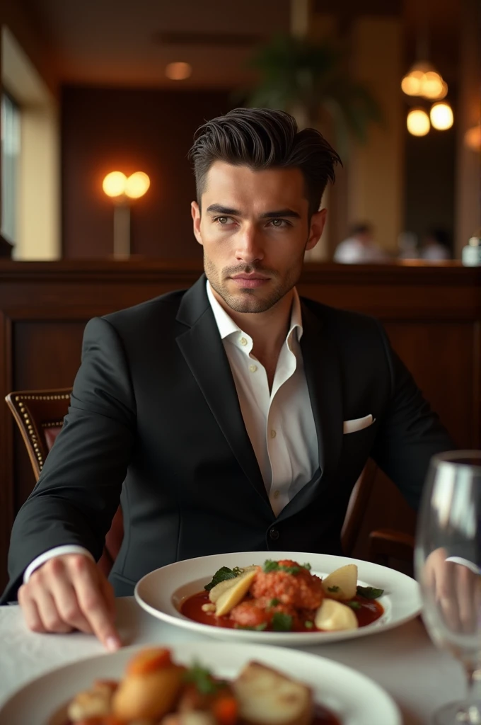 Me with a handsome guy in a restaurant 