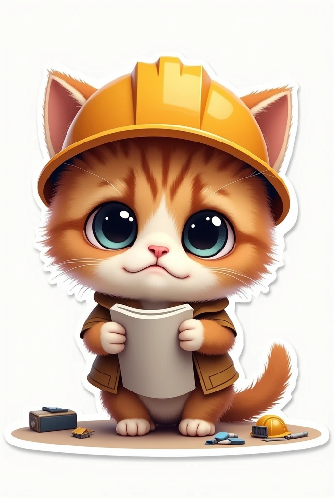 Make a WhatsApp sticker of a meow meow tiktok kitten, sad and that it is an architect kitten 