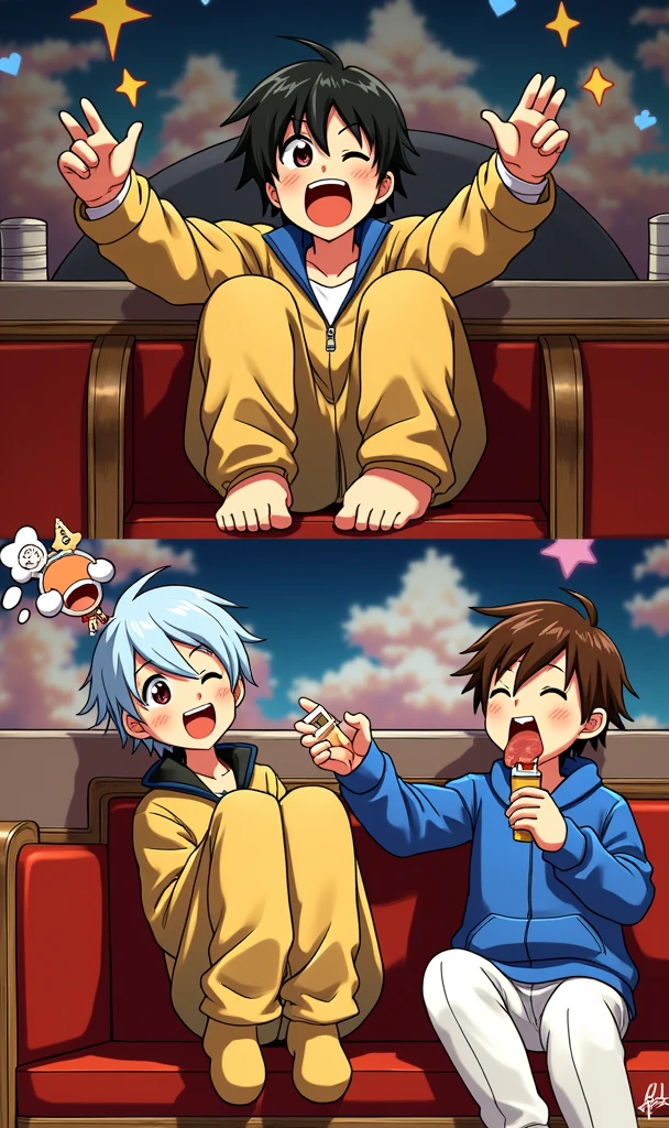 Licking male feet with happy faces of male anime people