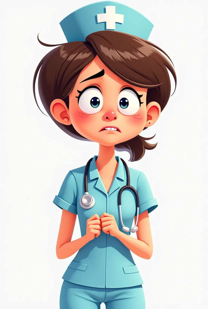 worried and distressed nurse, in cartoon form