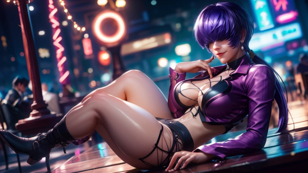 (at night), alone, in a video game scene, a background of a beautiful city during the day raining, standing at attention, purple hair, pink clothes ((purple hair)), 1 girl, alone, 20 years old, woman young, perfect and beautiful hands with perfect fingers, beautiful long legs, perfect legs, beautiful body, beautiful nose, beautiful character design, perfect face, looks at the viewer (focusing on the entire character), closed mouth, Light_Smile, official art, extremely detailed 8k CG wallpaper unit, perfect lighting, bright and colorful front lighting, glowing skin (masterpiece: 1.0), (best quality: 1.0), ultra high resolution, 4K, ultra detailed photography, 8K, HDR, high resolution, nonsense: 1.2, Kodak portra 400, film grain, blurred background, bokeh: 1.2, lens flare, (vibrant_color: 1.2), professional photography, (beautiful_face: 1.5), (narrow waist), {
