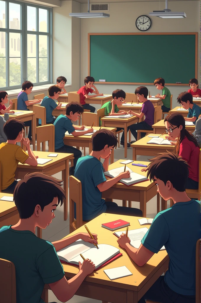 Create a classroom with students studying