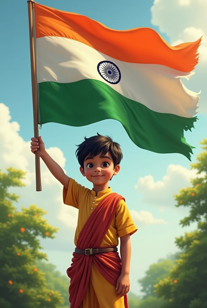 Indian kid with indian flag