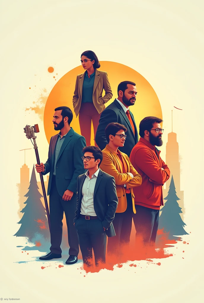 Create a digital poster on theme of Great entrepreneurs of India which should look like it is created by a college student, it should be simple and best, there should be no words on the poster