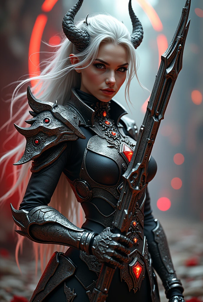 Surreal Very detailed Ultra Fantasy Ultimate Details Ultra-high resolution 8K 32k 3D Clear Eyes Silver Hair Assassin Gorgeous, textured and intricately designed armor Dragon head on right shoulder mechanical engineering Mechanic Art . intricate and elaborate design, money, gold Silver Silver Red Black-purple Dynamic pose Robotics Cinema Lighting Demonic Spell Aura Holding a big bowgun with a unique design in his right hand Magic circle design A large, luxurious amulet made of gold Vivid Color Girl Gorgeous and cool jeweled gauntlets Satanism Devilish shoulder pads
