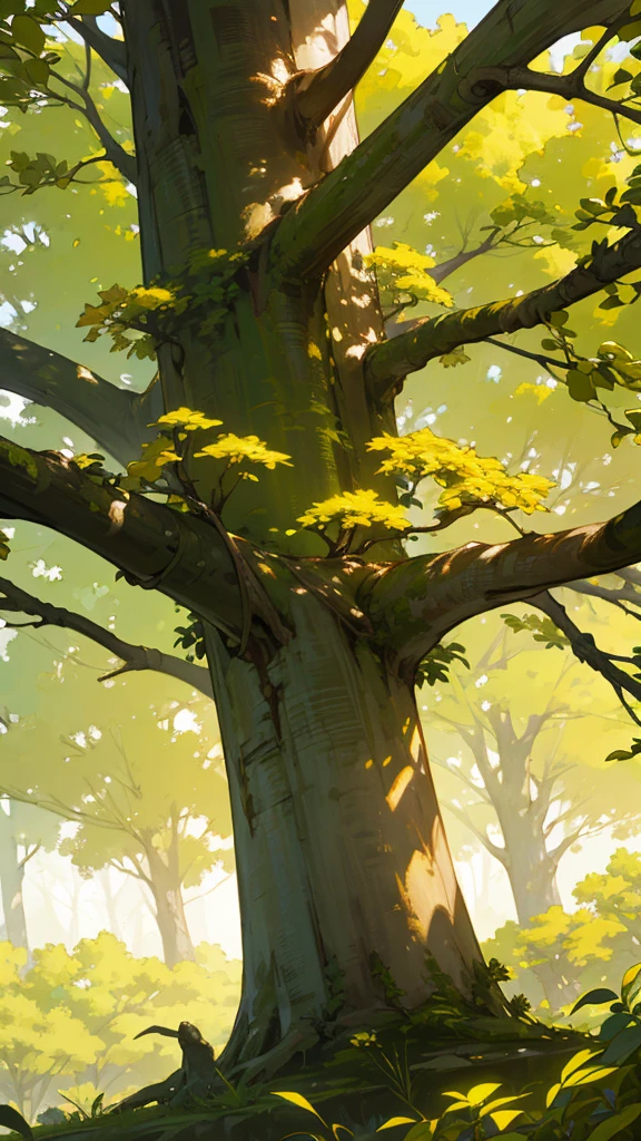 ipê amarelo tree, beautiful detailed tree, yellow flowers, lush green leaves, intricate bark texture, sunlight filtering through the branches, dramatic lighting, golden hour, serene landscape, photorealistic, highly detailed, masterpiece, 8k, ultra-detailed, vivid colors, natural scenery, landscape painting