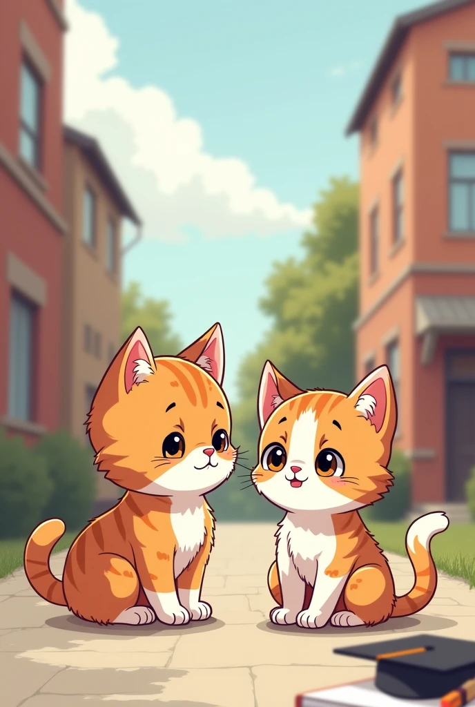 make a sticker of an animated kitten watching another kitten being happy while he is sad at college but one is sad and the other is happy 