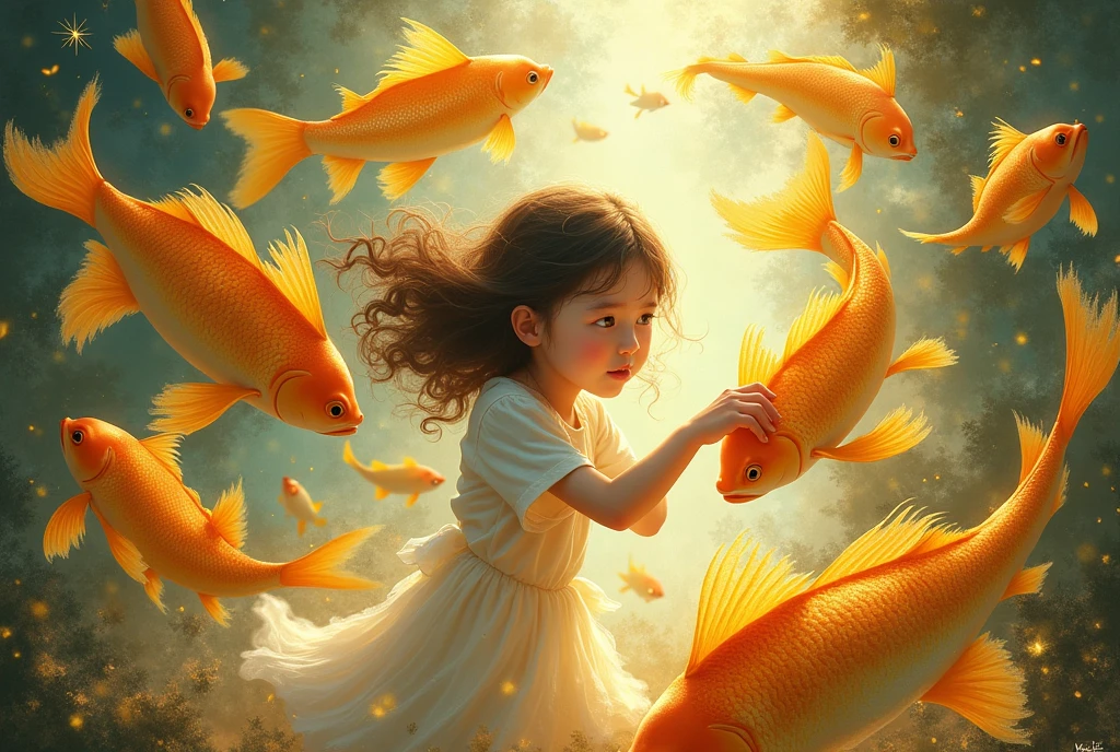 golden fishes and a girl --chaos 20 --ar 9:16 --sref 680572301 --personalize qxpoiie --sw 500 --stylize 1000 --v 6.1