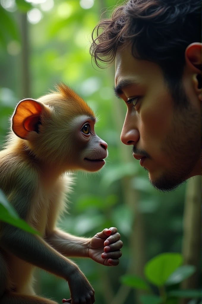 For a moment, the two simply stared at took in the monkey's bright brown eyes and agile limbs, while the monkey seemed to be sizing up this curious new creature.