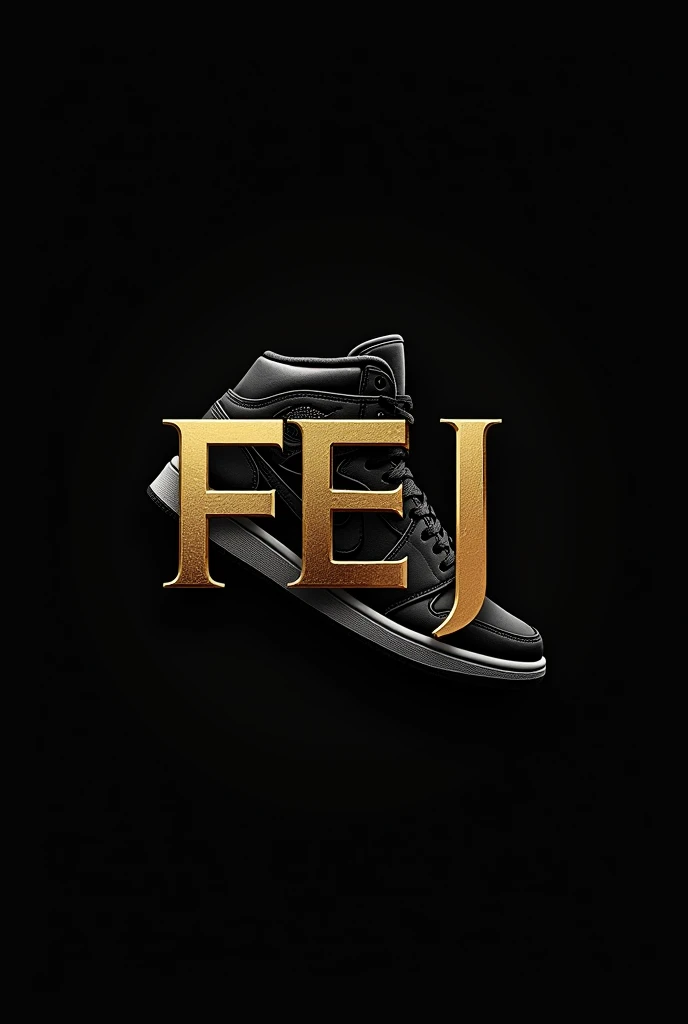 I need a logo that has this word FEJ that has a set of Jordan sneakers in the background, the background is darker and the letters are black with gold