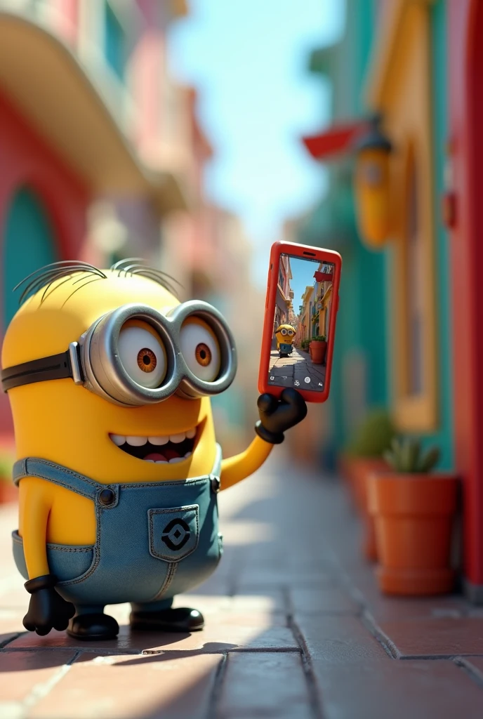 Miniun taking a photo of me with a vertical cell phone