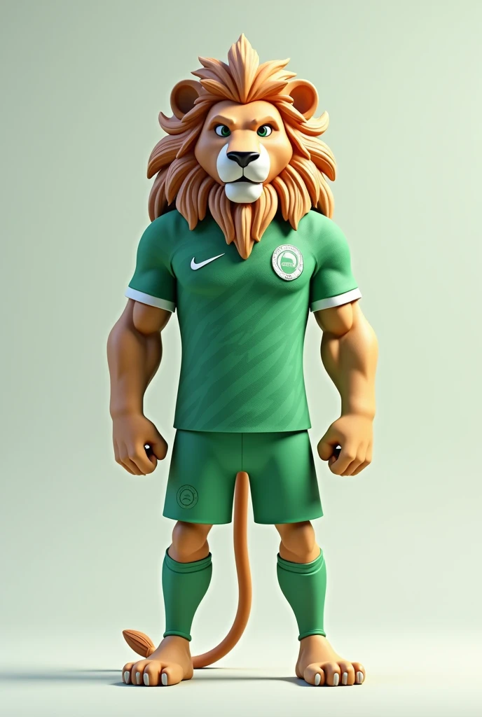 3D lion drawing with green and white soccer jersey