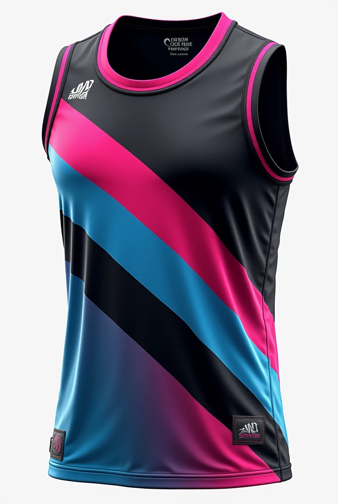 a black basketball shirt with pink and light blue stripes