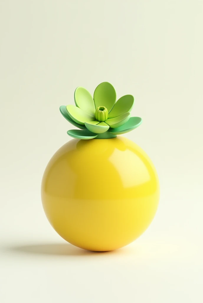 3d, white background, a yellow ball with a green flower in the middle, minimalistic