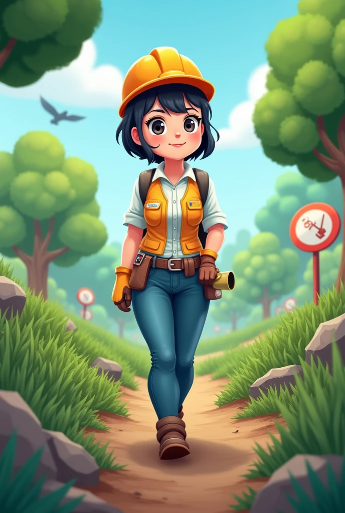 engineer (women) environmental with short black hair and dark eyes cartoon