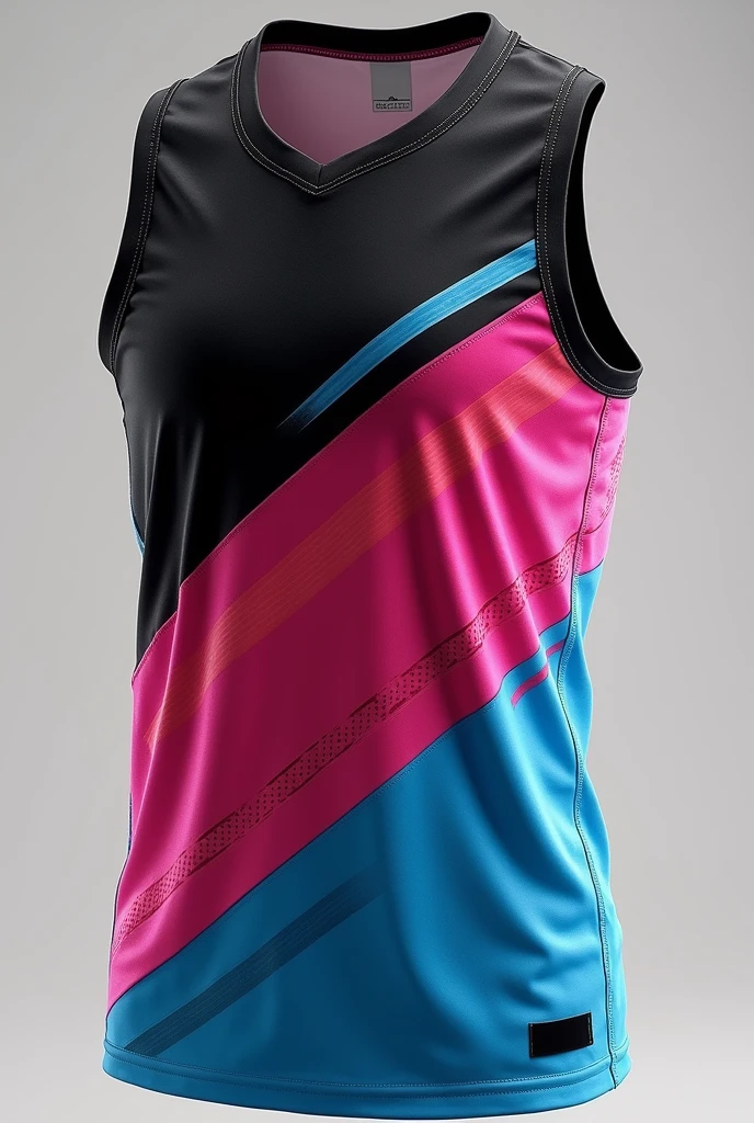 a black basketball shirt with pink and light blue stripes