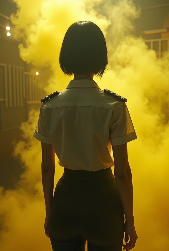 ((velocity)),Yellow smoke,Attacked by farts, (((Women farting))),(girl farting while interrogating prisoners)),frowned,velocity,(Yellow smoke is rising))(a female police), (wearing a police uniform),(standing facing the screen),(her butt facing the screen)) (short black hair),(Asian woman),(interrogation room ),(masterpiece:1.2、top-quality)、(the Extremely Detailed CG Unity 8K Wallpapers、Ultra-detail、Best Shadows)、(Detailed background)、(The best lighting、extremely delicate and beautiful)、depth of fields、1girl in、solo、upward looking gaze、