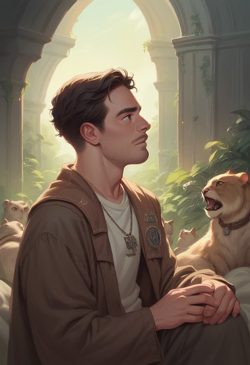 Realistic image of characters from the Bible
, Daniel in the lions pit,  5K