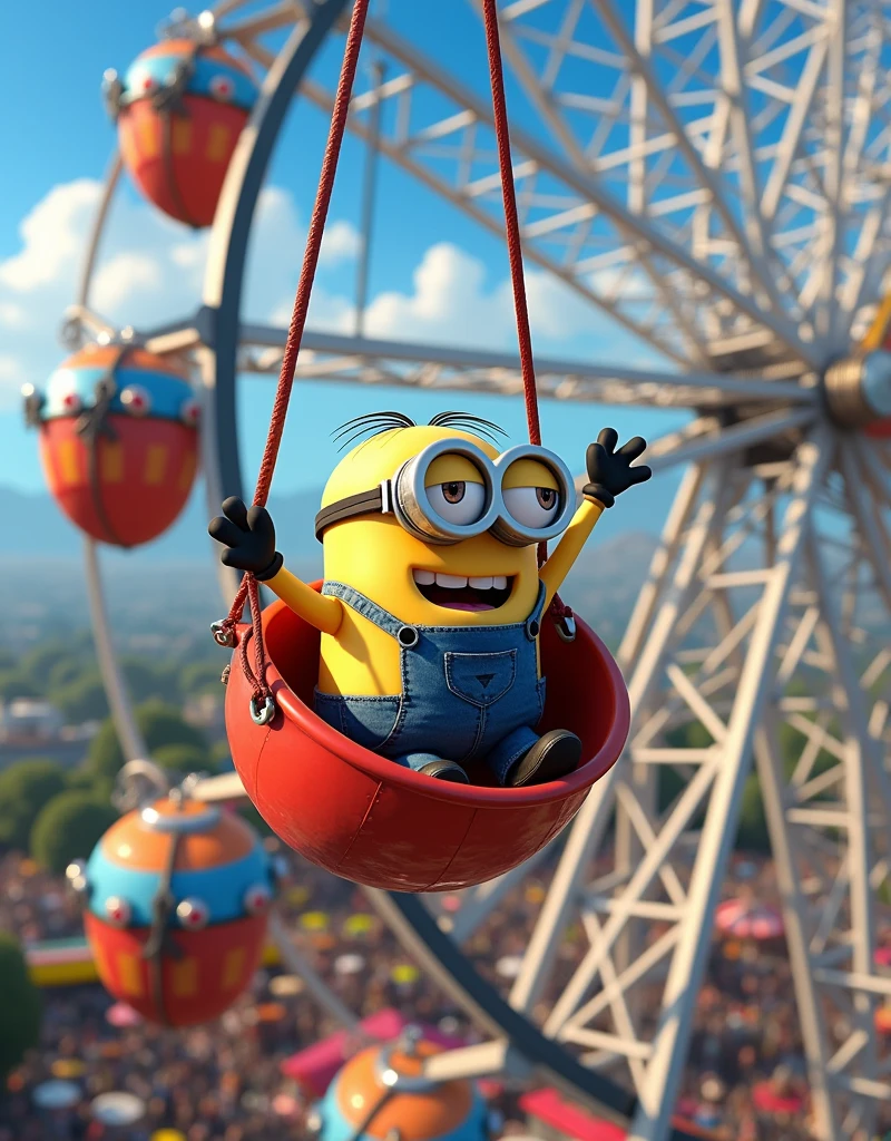 Minion Kevin rides the Ferris wheel, go up