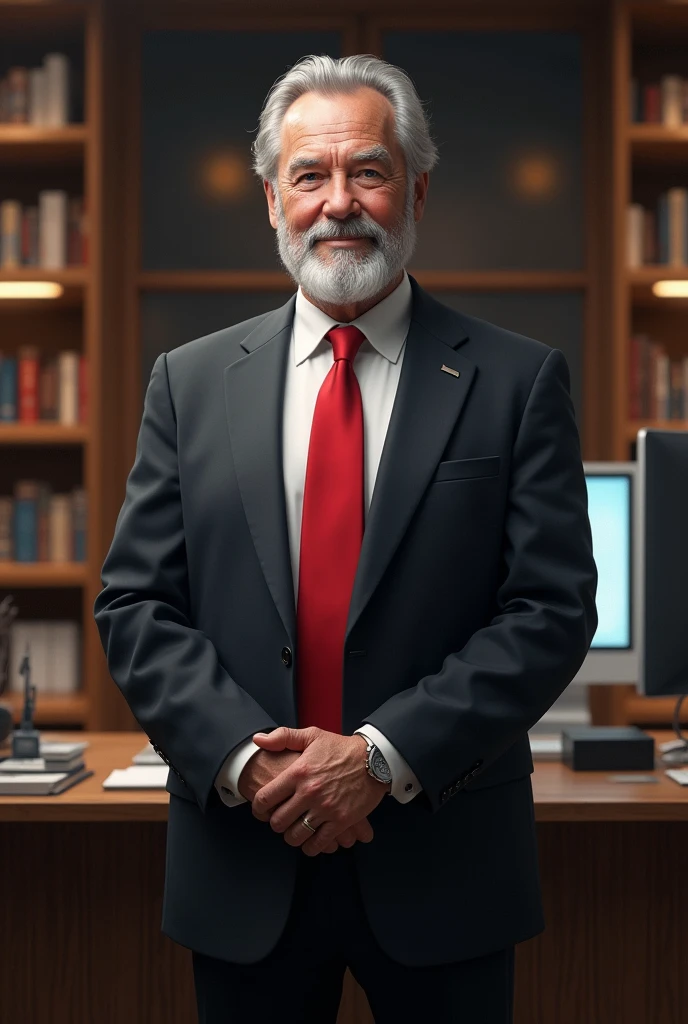 Grandfather with job and red tie
