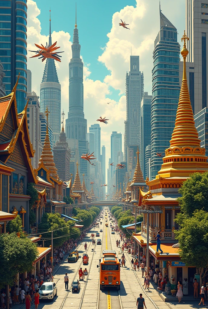 Concept: Collage: Designing the city of Bangkok in a new, modern style that is unique to everyone.