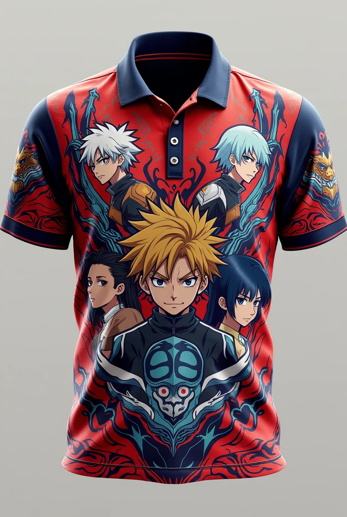 Create an attractive colored polo shirt with the image of jujutsu kaisen.