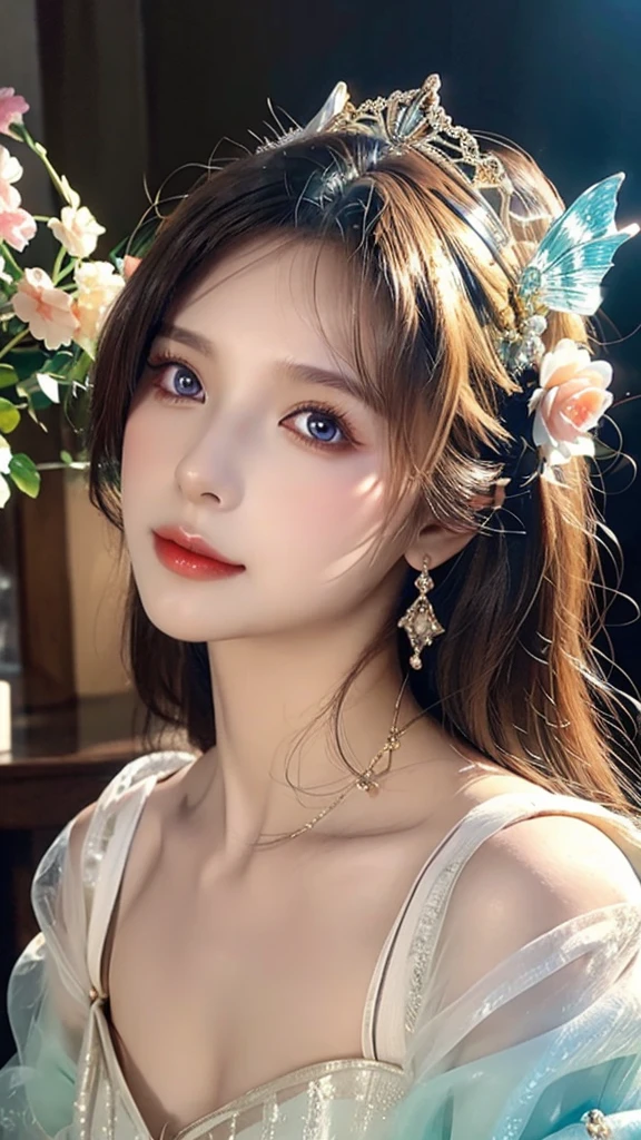 Game Art,CG Animation,Best image quality,Maximum resolution,8K picture quality,(A bust photo),(portrait),(Head close-up),(Rule of Thirds),Unreal Engine 5 rendering works,20 year old girl,((Queen)),The eyes are very detailed,(Large Breasts),Elegance and nobility,Ray Tracing,Game CG,((3D Unreal Engine)),OC rendering reflection mode,4K,Ultra-clear,Translucent lace,Fair and plump figure,Pretty Face,Glossy Gel Coat,The Queen in a luxurious dress,Gorgeous clothing,Luxurious and exquisite jewelry,Colorful makeup,Mermaid Princess,purple eyes,