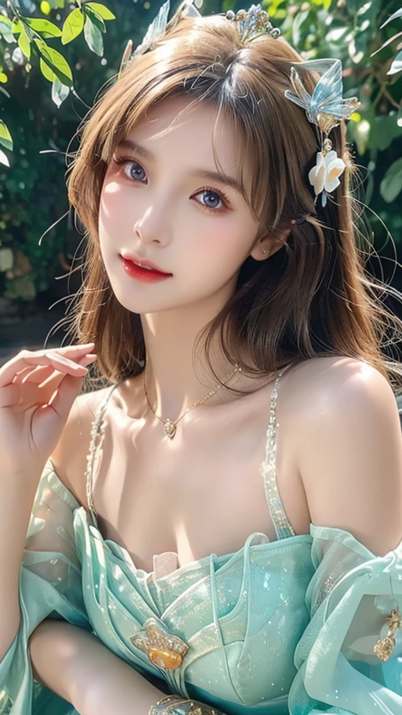 (Masterpiece, BestQuality:1.3), (ultra detailed:1.2), (hyperrealistic:1.3), (RAW photo:1.2),High detail RAW color photo, professional photograph, (Photorealistic:1.4), (realistic:1.4), ,professional lighting, (japanese), beautiful face, (realistic face), cute woman, (Big Breasts:1.5), (cheerful Smile:1.5), Trending Hair&Trending Hairカラーをランダムに, earrings, necklace, bracelet, sexly, erotic sexly, Random sexy gravure poses, (((A woman in a green summer dress、She is seen posing in a flower field, smiling happily and striking a sexy pose.。Her brown curls are swaying beautifully.。:1.2), Beautiful location, (Detailed Background), Random composition)
