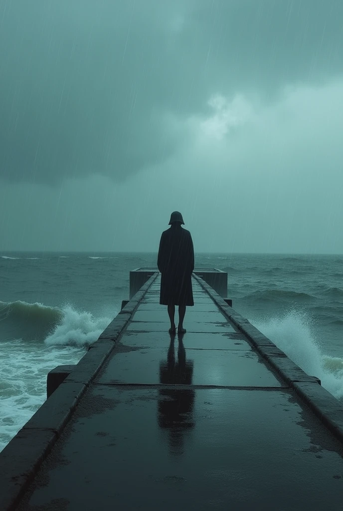 A rainy day at the end of the breakwater、Meet your soulmate、One person, High resolution, Gaze, Character profile,