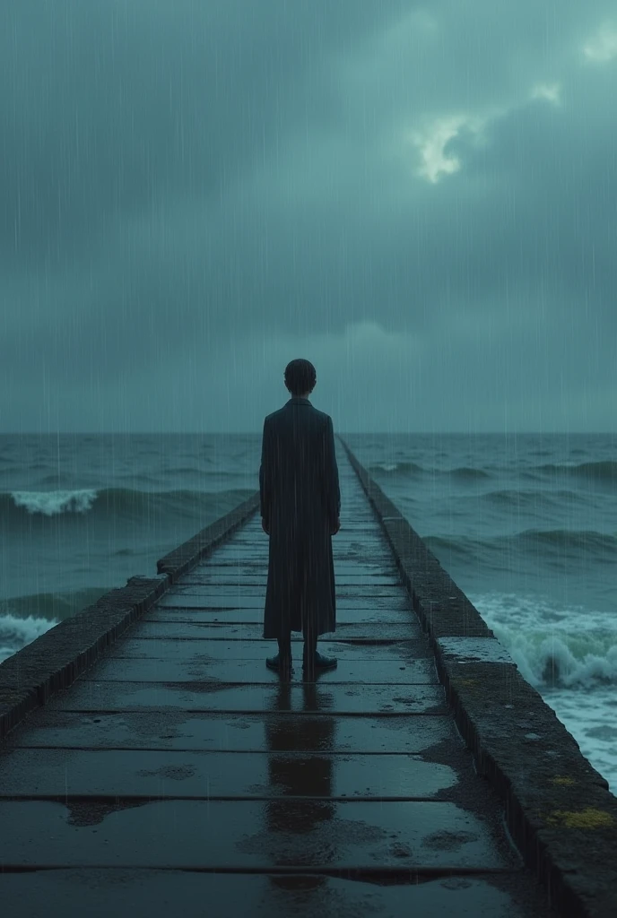 A rainy day at the end of the breakwater、Meet your soulmate、One person, High resolution, Gaze, Character profile,