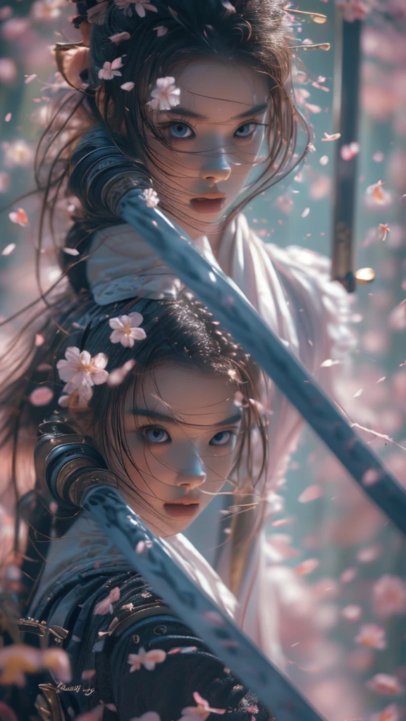 leogirl, Jisoo Blackpink, seductive leaning forward detailed skin, ultra realistic 8k cg, picture-perfect face, flawless, clean, masterpiece, professional artwork, famous artwork, cinematic lighting, cinematic bloom,((black hair)),(1girl, beautiful korean girl),perfect face, (young:1.1),((fit figure)),((2)), beautiful face, beautiful blue eyes,detail eyes, detail face, (((perfect female body, narrow waist))),(large breasts:1.3)lora:GoodHands-beta2:1>, , ((girl standing)),upper body,blade to side,strike pose,blade down,blade right hand,, cherry blossoms,, (masterpiece, best quality, high quality, highres, ultra-detailed),