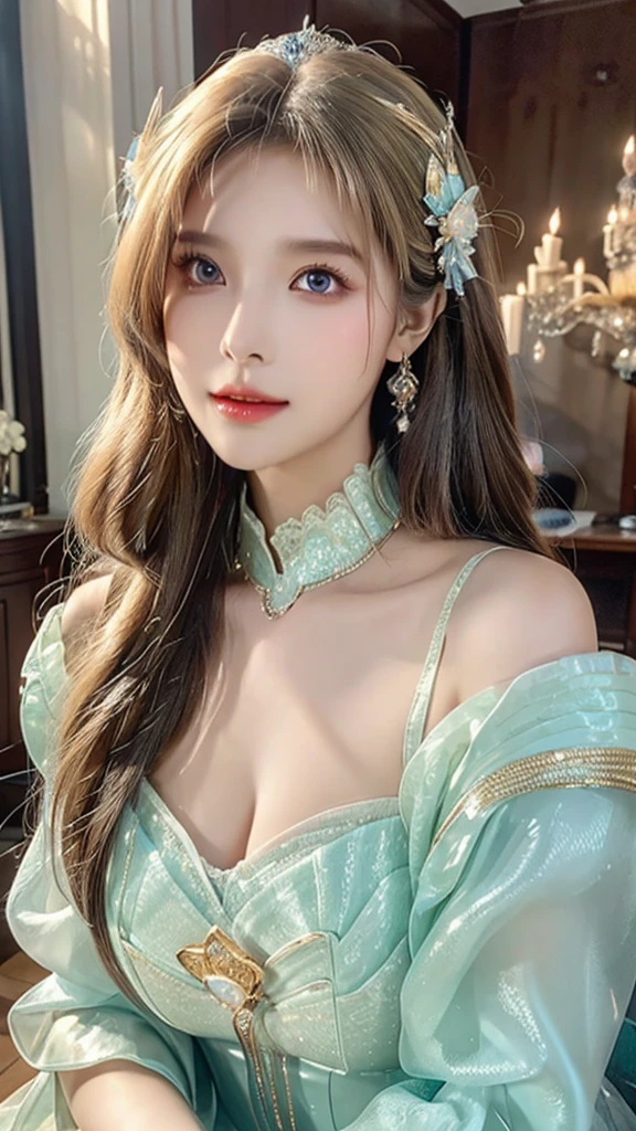 Game Art，CG Animation，Best image quality，Maximum resolution，8K picture quality，(A bust photo)，(portrait)，(Head close-up)，(Rule of Thirds)，Unreal Engine 5 rendering works，20 year old girl，((Queen))，The eyes are very detailed，(Large Breasts)，Elegance and nobility，Ray Tracing，Game CG，((3D Unreal Engine))，OC rendering reflection mode，4K，Ultra-clear，Translucent lace，Fair and plump figure，Pretty Face，Glossy Gel Coat，The Queen in a luxurious dress，Gorgeous clothing，Luxurious and exquisite jewelry，Colorful makeup，Mermaid Princess，purple eyes,

