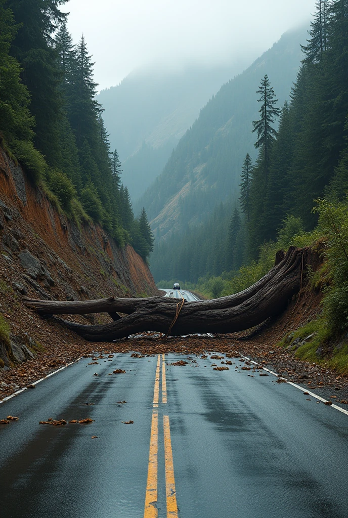 landslide, fallen tree, highway, land closed the road