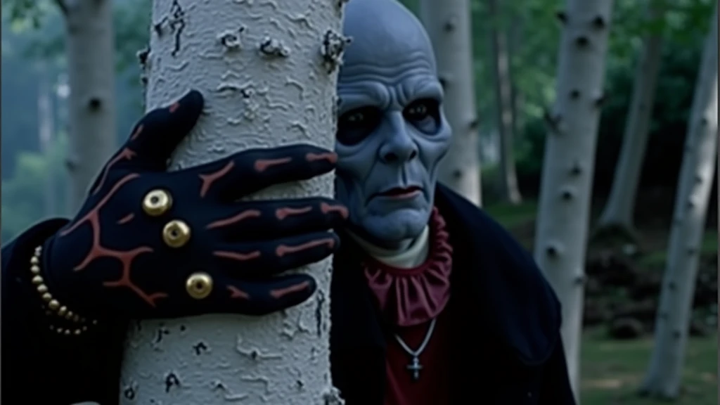 giallo stalker slasher behind tree, scary, creepy, vivid lurid colors, exploitation film aesthetic, dark mood, Fumetti comic book style, 1960s 1970s Italian horror movie vibe, Dario Argento, Mario Bava, David Lynch, Quentin Tarantino, best quality, HR, 16x, horror comic book vibe