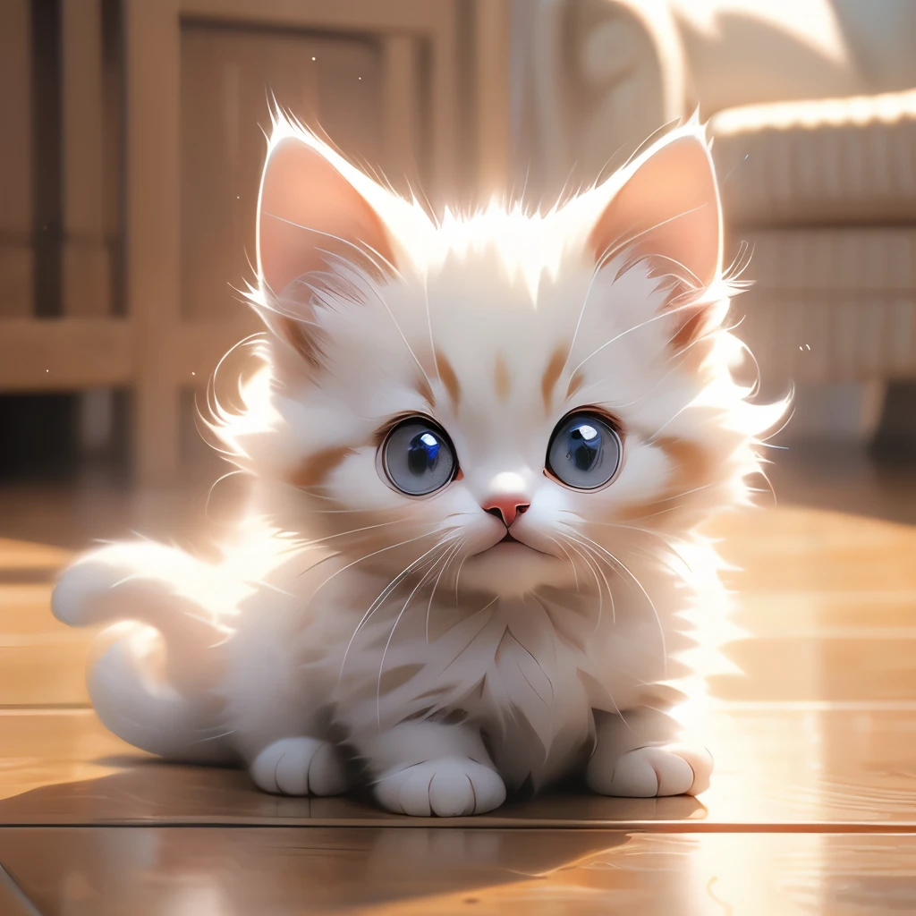 there is a small kitten that is sitting on the floor, adorable appearance!!!, painfully adorable, cute and adorable, beautiful and cute, cute cat, has a very realistic look to it, adorable and cute, she has a cute face, awesome cat, lovely and cute, calico cat, incredibly cute, ultra realistic!!!, the cutest kitten ever, two headed cat