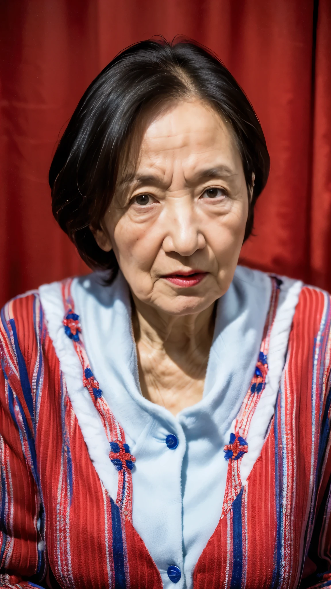 masterpiece, ((Written boundary depth)), 32K, Vibrant colors, Beautiful finish, Face close-up, Beautiful mature woman, 90-year-old woman, Photo of your ID, Business operator, chief executive officer（chief executive officer（CEO））, View from the front, angry gaze, Cool look, Red lips, Thin lips, 
