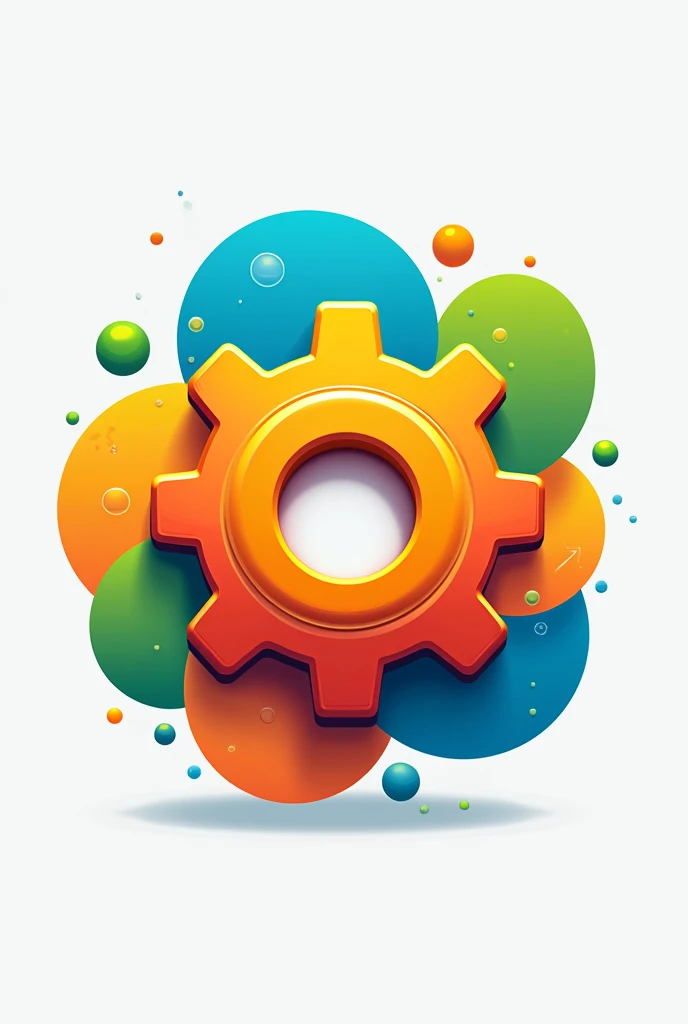 Make me a logo for the company TOY FACTORY where the main element is a gear, and the main colors are, blue, orange, green and yellow