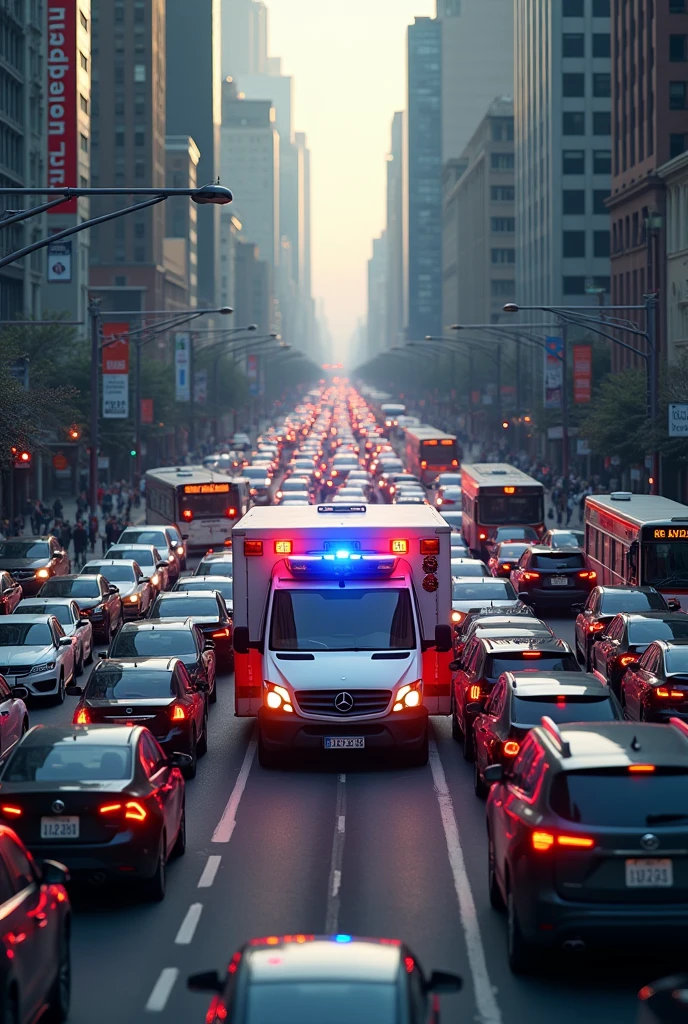 Heavy traffic and an ambulance is stuck in the traffic