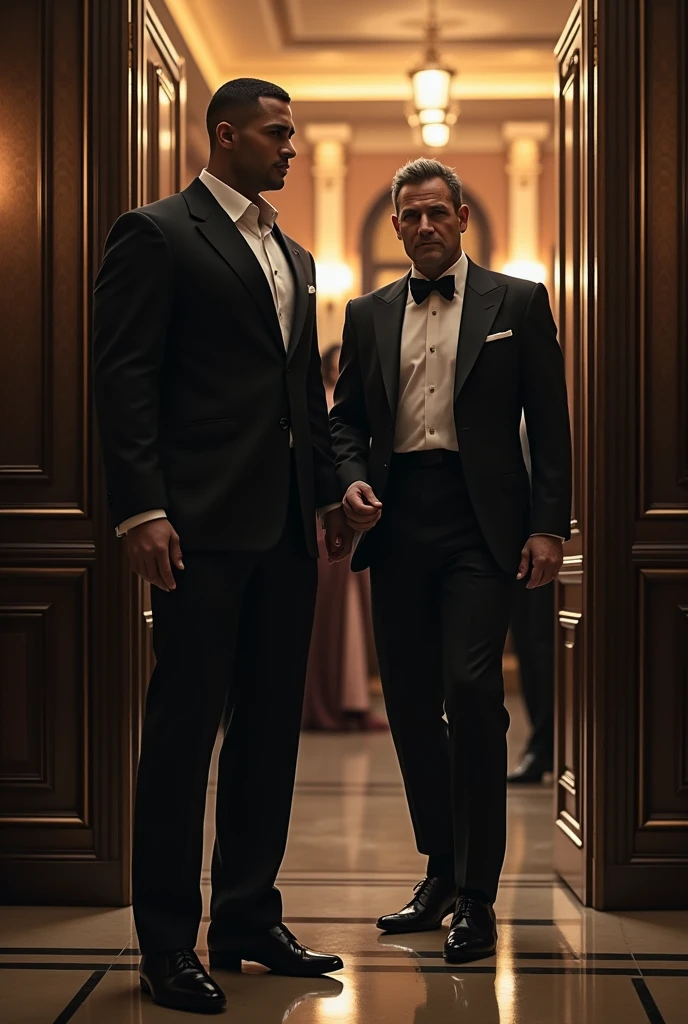 A bodyguard opening the door for the famous man