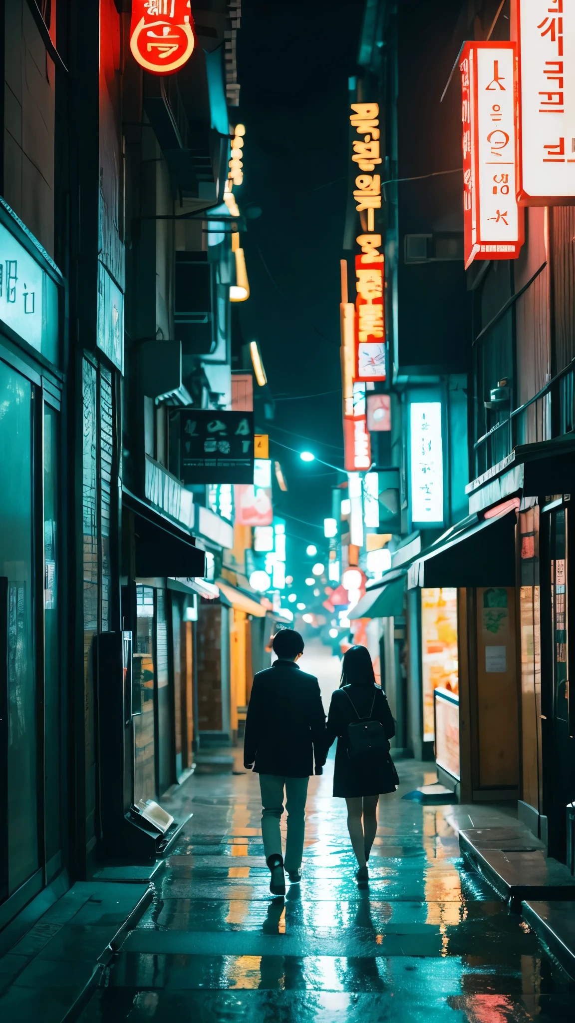 Korean walking down the street, Cinematic soft lighting glow effect
